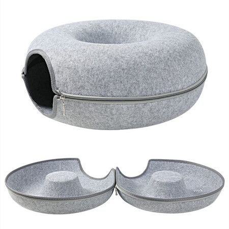 Natural Felt Pet Cat Tunnel Nest Bed,Funny Round Felt pet nest,Small Dogs Pets Supplies(Light Grey)