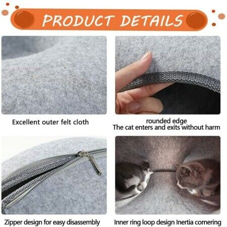 Natural Felt Pet Cat Tunnel Nest Bed,Funny Round Felt pet nest,Small Dogs Pets Supplies(Deep Grey)