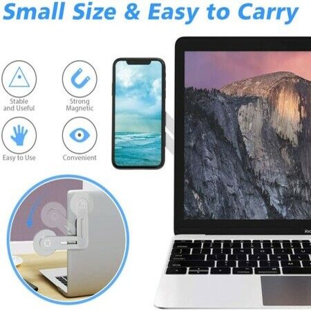 Magnetic Phone Holder for Laptop, Adjustable Phone Monitor Side Mount for iPhone 13/12 Pro Max/12 Pro/12/12 Mini, Slim Portable Foldable Computer Expansion Bracket, Silver