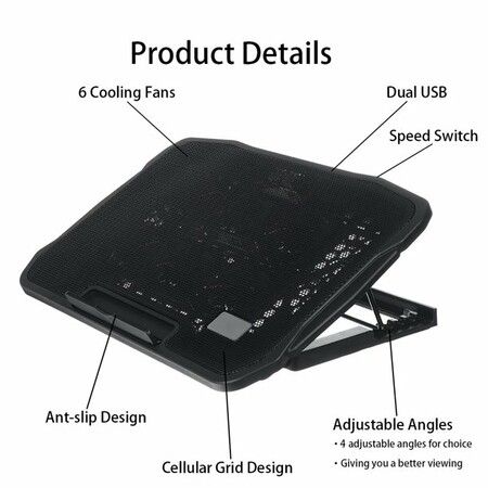 Laptop Cooling Pad, Gaming Notebook Cooler for Up to 15.6 Inch Laptop