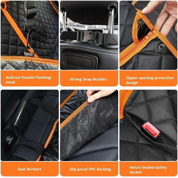 4-in-1 Convertible Dog Car Seat Cover Waterproof Nonslip 600D Heavy Scratchproof for Cars Back Seat with Mesh Window for Cars Trucks and SUVs