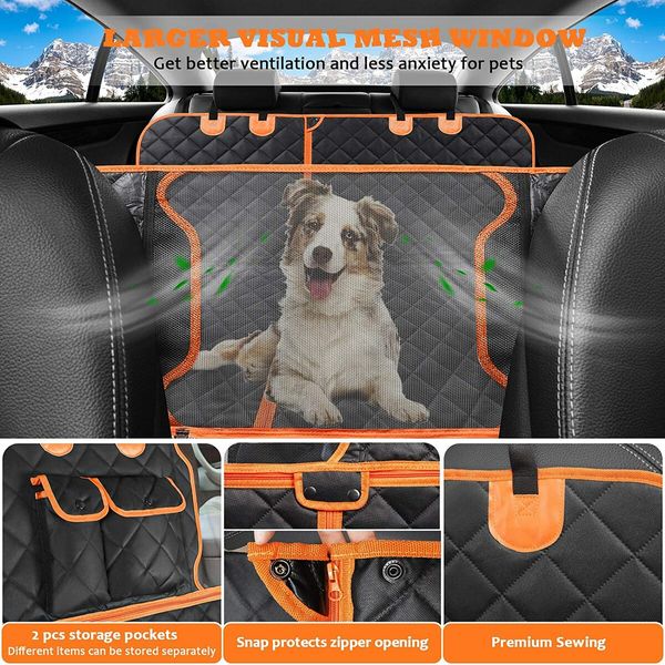 4-in-1 Convertible Dog Car Seat Cover Waterproof Nonslip 600D Heavy Scratchproof for Cars Back Seat with Mesh Window for Cars Trucks and SUVs