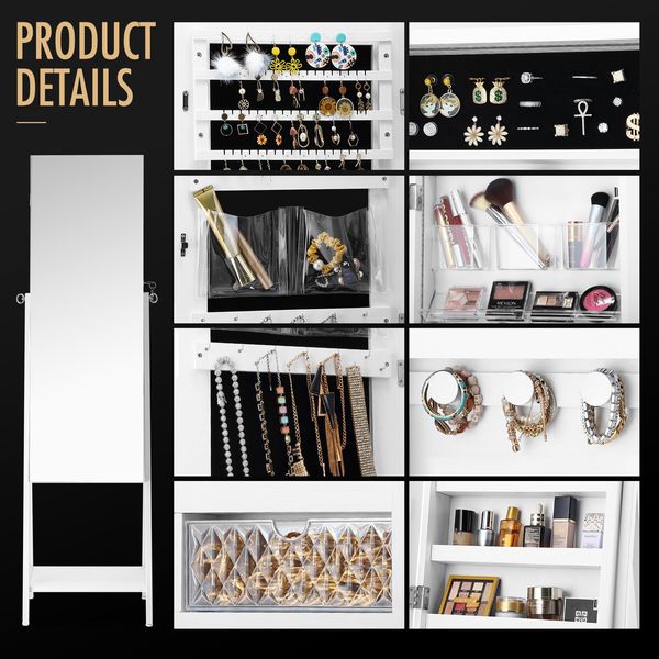 Jewellery Organiser Storage Cabinet Mirror Makeup Cosmetic Wooden Jewelry Organizer Armoire with LED