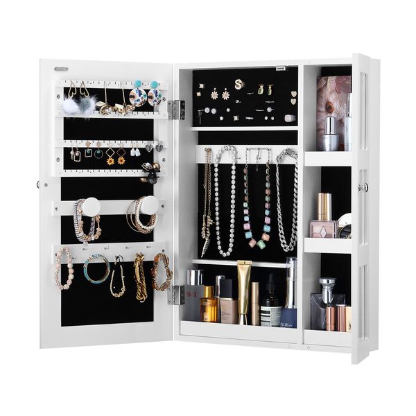 Wall Jewellery Organiser Storage Cabinet Mirror Hanging Makeup Jewelry Armoire Wood