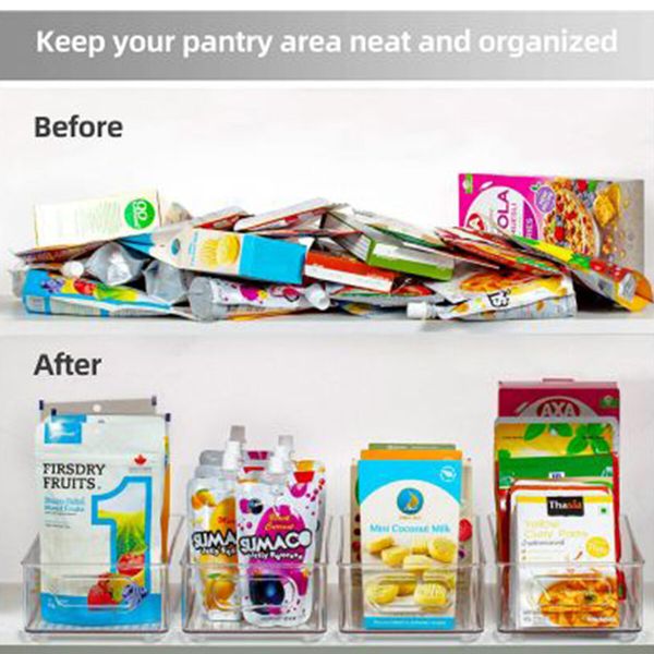 6pcs Plastic Refrigerator Organizer Bins Stackable Food Storage Bins for Pantry,Fridge,Cabinet,Kitchen Organization and Storage