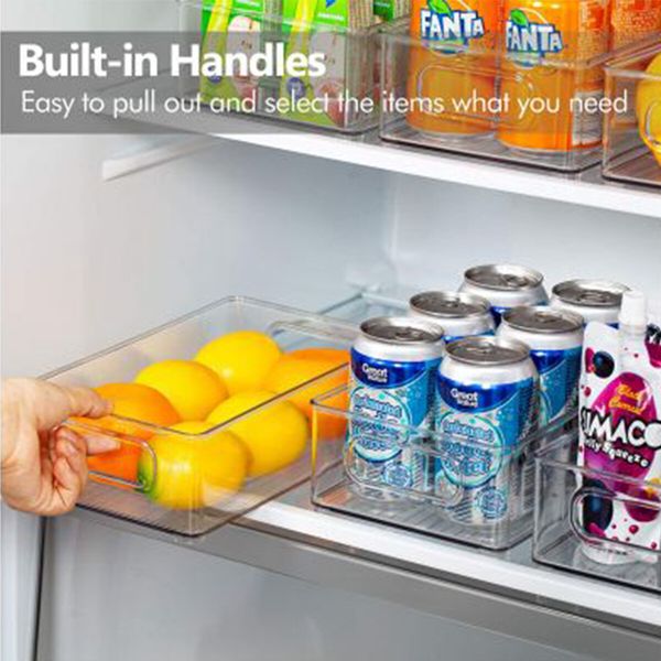 6pcs Plastic Refrigerator Organizer Bins Stackable Food Storage Bins for Pantry,Fridge,Cabinet,Kitchen Organization and Storage