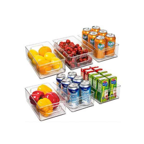 6pcs Plastic Refrigerator Organizer Bins Stackable Food Storage Bins for Pantry,Fridge,Cabinet,Kitchen Organization and Storage