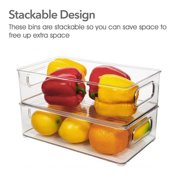 6pcs Plastic Refrigerator Organizer Bins Stackable Food Storage Bins for Pantry,Fridge,Cabinet,Kitchen Organization and Storage