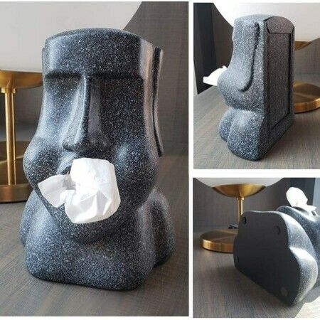 Tissue Box, Easter Island Stone Portrait Tissue Box for Bathroom Living Room Bedroom or Office, Gray-Black