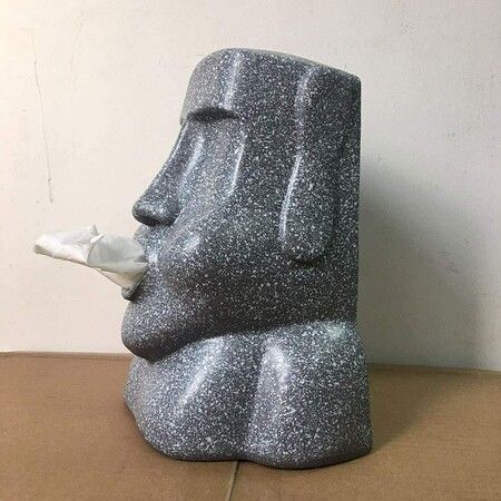 Tissue Box, Easter Island Stone Portrait Tissue Box for Bathroom Living Room Bedroom or Office, Gray-Black