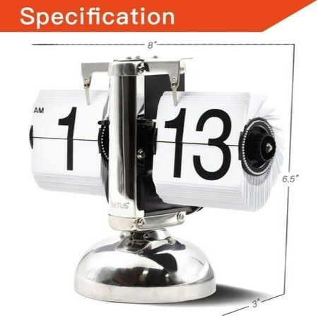 Retro Style Flip Desk Shelf Clock - Classic Mechanical-Digital Display Clock (White)