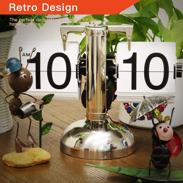 Retro Style Flip Desk Shelf Clock - Classic Mechanical-Digital Display Clock (White)