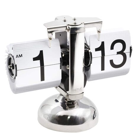 Retro Style Flip Desk Shelf Clock - Classic Mechanical-Digital Display Clock (White)