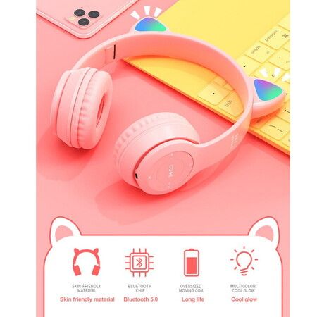 Cat Ear Wireless Headsets Foldable Bluetooth 5.0 Noise Cancellation Best Gift Headset With Mic Support TF Card