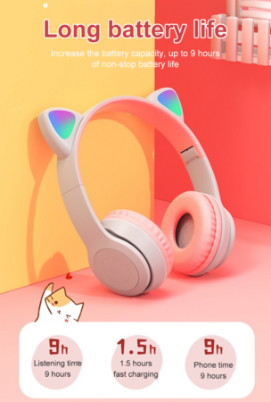 Cat Ear Wireless Headsets Foldable Bluetooth 5.0 Noise Cancellation Best Gift Headset With Mic Support TF Card