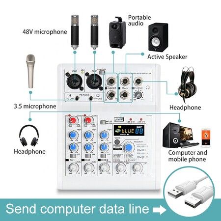 USB interface 4 channel mini audio mixer console home karaoke computer recording 88 DSP effects