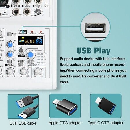 USB interface 4 channel mini audio mixer console home karaoke computer recording 88 DSP effects