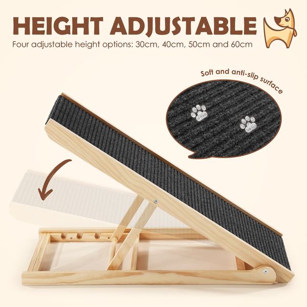 Petscene Dog Stairs Pet Ramp Puppy 4 Level Adjustable Ladder for Bed Car Outdoor Indoor Pine Wood