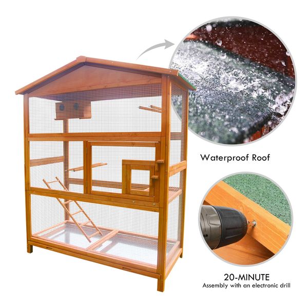 Petscene L Size Bird Cage Wooden Aviary Budgie Parrot House Canary Pigeon Coop Nesting Box Ladder