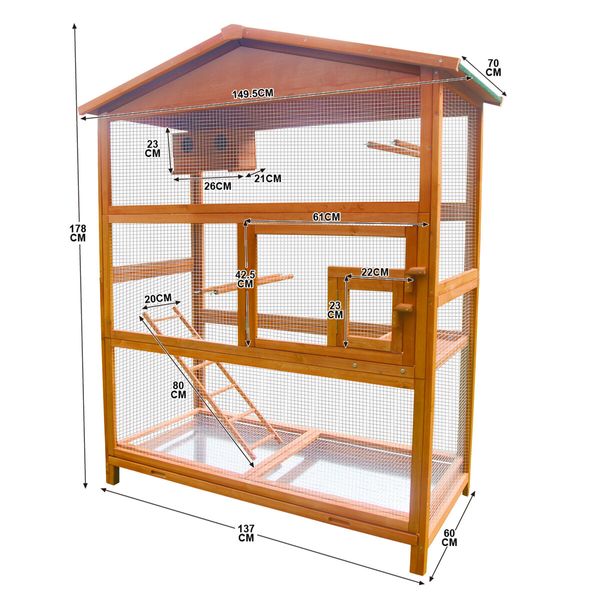 Petscene L Size Bird Cage Wooden Aviary Budgie Parrot House Canary Pigeon Coop Nesting Box Ladder