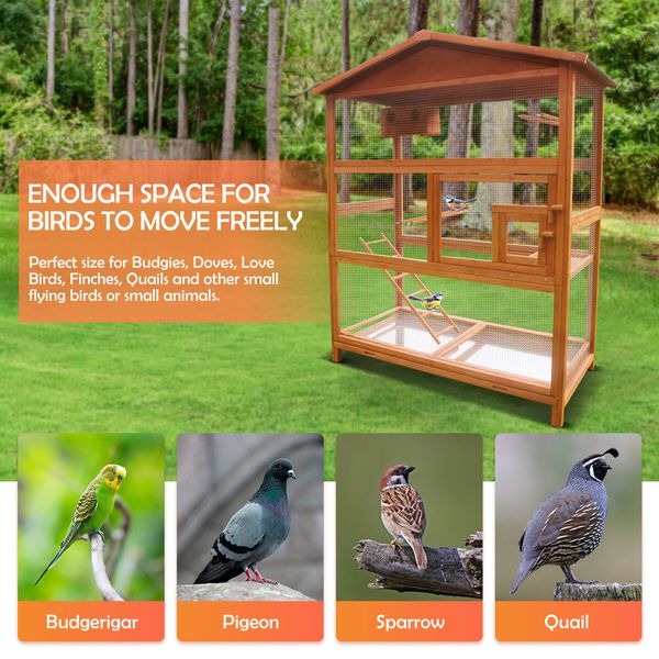 Petscene L Size Bird Cage Wooden Aviary Budgie Parrot House Canary Pigeon Coop Nesting Box Ladder