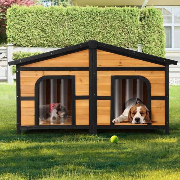 Petscene XL Size Dog Kennel Wooden Puppy Shelter Home Pet House Outdoor 2 Doors 