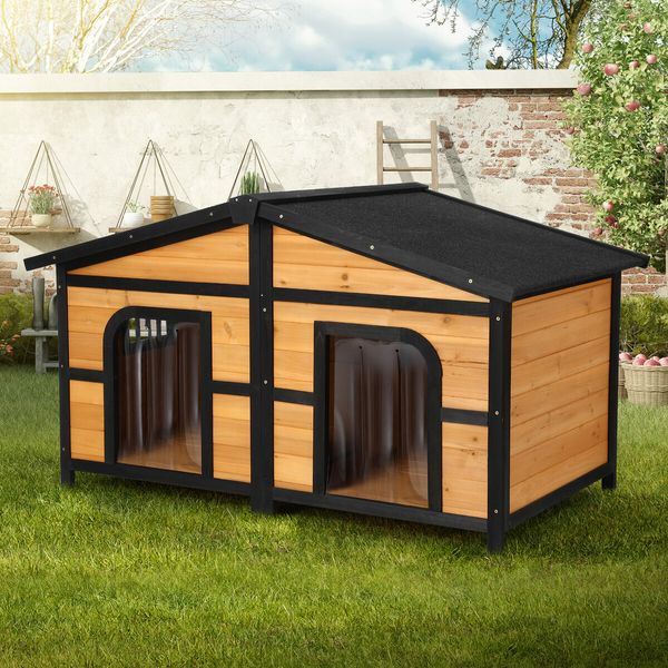 Petscene XL Size Dog Kennel Wooden Puppy Shelter Home Pet House Outdoor 2 Doors 