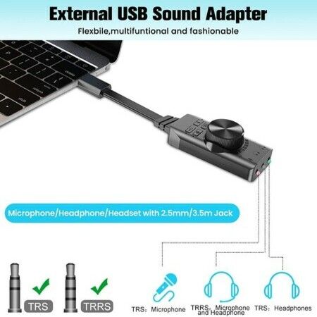 USB Sound Card Adapter 7.1 Channel External Audio Adapter Stereo Sound Card Converter 3.5mm AUX Microphone Jack