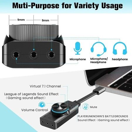 USB Sound Card Adapter 7.1 Channel External Audio Adapter Stereo Sound Card Converter 3.5mm AUX Microphone Jack