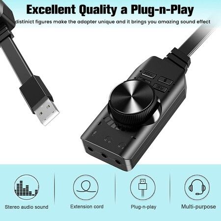 USB Sound Card Adapter 7.1 Channel External Audio Adapter Stereo Sound Card Converter 3.5mm AUX Microphone Jack