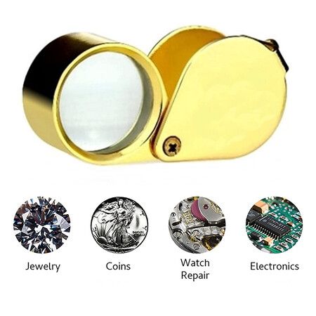 30 x Jewelers Folding Loupe Magnifying Glass for Jewelry,Watch (Gold)