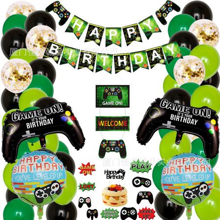 Video Game Birthday Decorations Party Balloons Happy Birthday Banner for Birthday Party Game Party