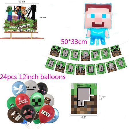 Mine Craft Birthday Party Supplies Decorations Favors Kit for Kids,Pixel Miner Game