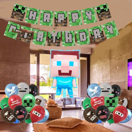 Mine Craft Birthday Party Supplies Decorations Favors Kit for Kids,Pixel Miner Game