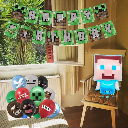 Mine Craft Birthday Party Supplies Decorations Favors Kit for Kids,Pixel Miner Game