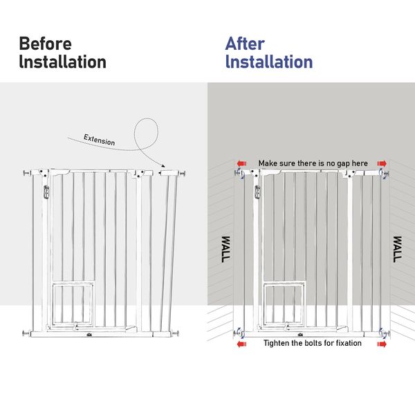 Adjustable Safety Gate Pet Dog Security Barrier Kid Safe Stair Fence Guard w/ Extension Walk Through Door 96cm White