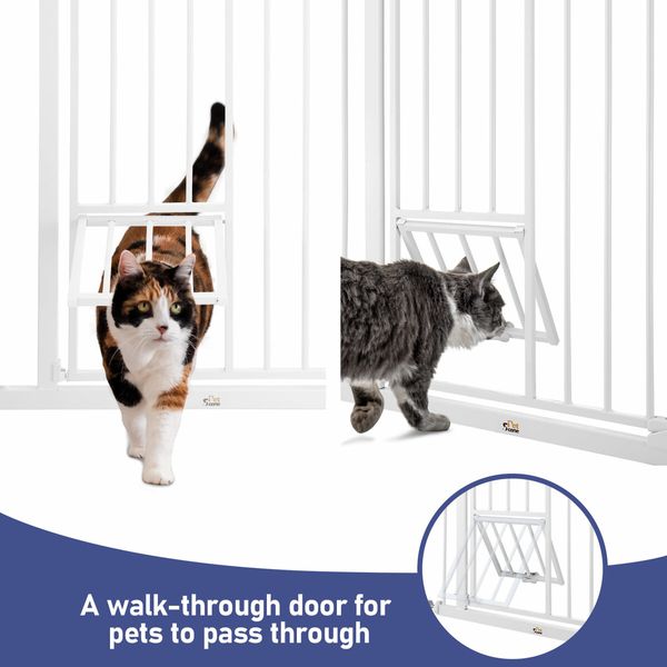 Adjustable Safety Gate Pet Dog Security Barrier Kid Safe Stair Fence Guard w/ Extension Walk Through Door 96cm White