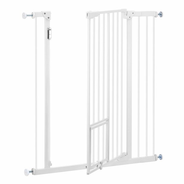 Adjustable Safety Gate Pet Dog Security Barrier Kid Safe Stair Fence Guard w/ Extension Walk Through Door 96cm White