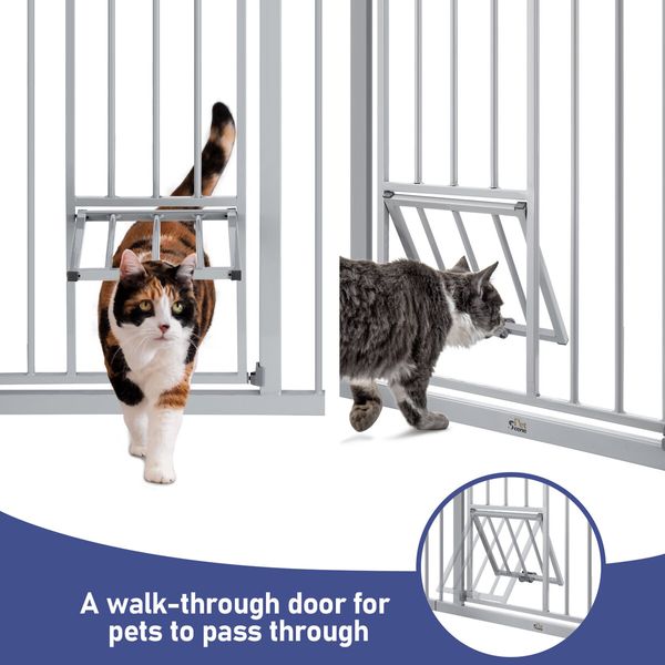 Pet Safety Gate Adjustable Dog Security Barrier Kid Safe Stair Fence Guard w/ Extension Walk Through Door 96cm Gray