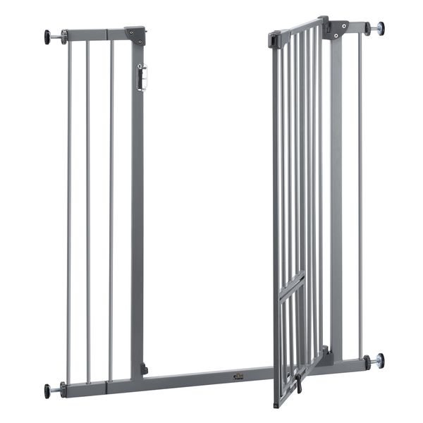 Pet Safety Gate Adjustable Dog Security Barrier Kid Safe Stair Fence Guard w/ Extension Walk Through Door 96cm Gray