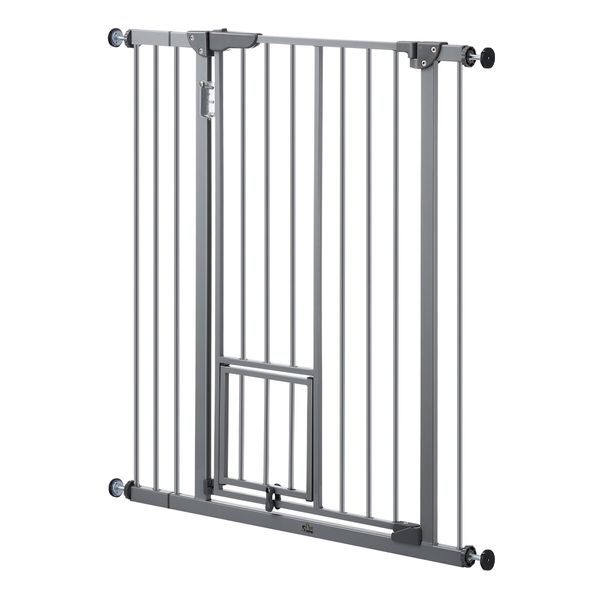 Pet Safety Gate Adjustable Dog Security Barrier Kid Safe Stair Fence Guard w/ Extension Walk Through Door 96cm Gray