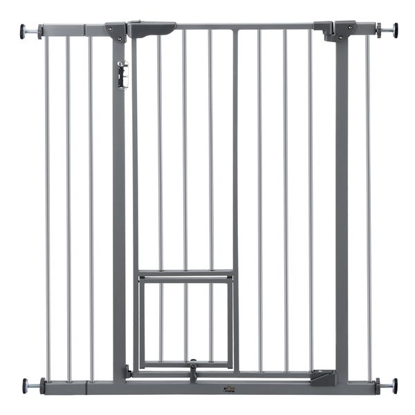 Pet Safety Gate Adjustable Dog Security Barrier Kid Safe Stair Fence Guard w/ Extension Walk Through Door 96cm Gray