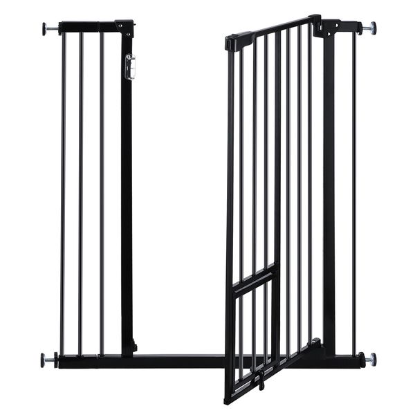 Pet Safety Gate Adjustable Kid Safe Stair Dog Fence Guard Security Barrier w/ Extension Walk Through Door 96cm Black