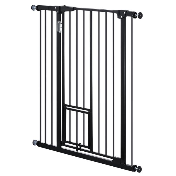 Pet Safety Gate Adjustable Kid Safe Stair Dog Fence Guard Security Barrier w/ Extension Walk Through Door 96cm Black