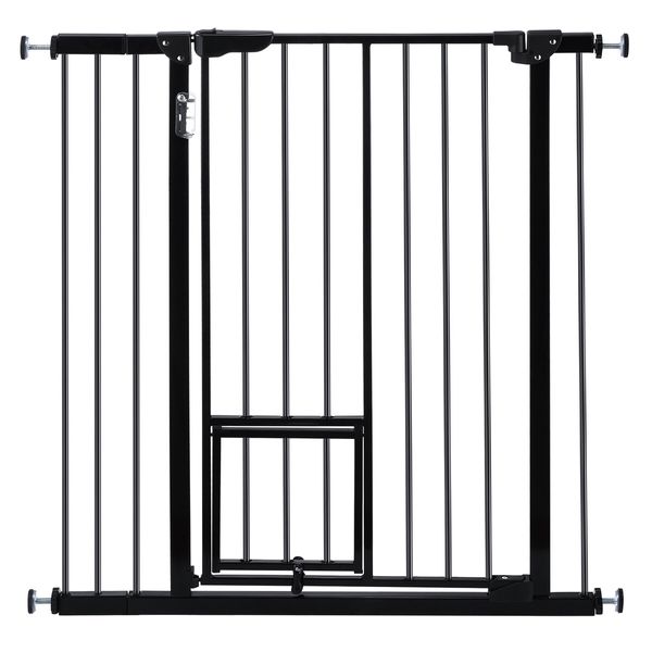 Pet Safety Gate Adjustable Kid Safe Stair Dog Fence Guard Security Barrier w/ Extension Walk Through Door 96cm Black