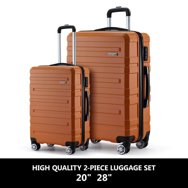 2 Piece Luggage Set Carry On Hard Suitcases Travel Trolley Lightweight TSA Lock Orange