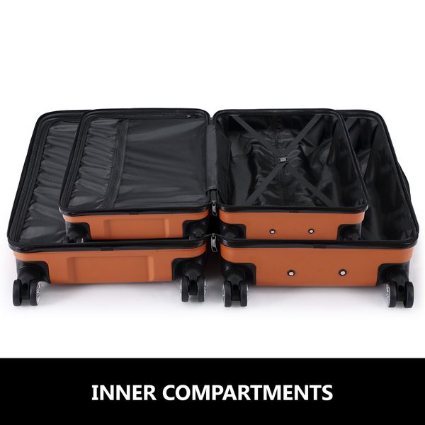 2 Piece Luggage Set Carry On Hard Suitcases Travel Trolley Lightweight TSA Lock Orange