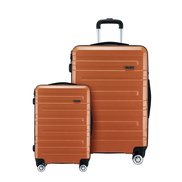 2 Piece Luggage Set Carry On Hard Suitcases Travel Trolley Lightweight TSA Lock Orange