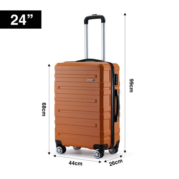 3 Piece Luggage Travel Set Hard Carry On Suitcases Lightweight Trolley with 2 Covers and TSA Lock Orange