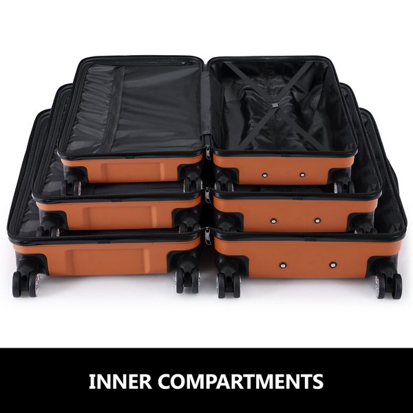 3 Piece Luggage Travel Set Hard Carry On Suitcases Lightweight Trolley with 2 Covers and TSA Lock Orange